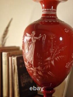 Large Antique Victorian Stourbridge Opaline Overlay Glass Intaglio Cameo Vase