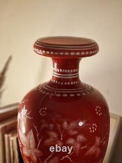 Large Antique Victorian Stourbridge Opaline Overlay Glass Intaglio Cameo Vase