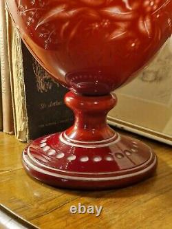 Large Antique Victorian Stourbridge Opaline Overlay Glass Intaglio Cameo Vase