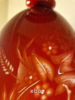 Large Antique Victorian Stourbridge Opaline Overlay Glass Intaglio Cameo Vase
