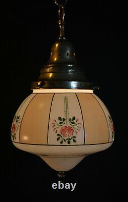 Large Architectural Art Deco school house hand painted opaline glass lantern