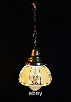 Large Architectural Art Deco school house hand painted opaline glass lantern