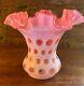 Large Fenton Cranberry Opalescent/cased Coin Dot Ruffled Vase Double Crimped