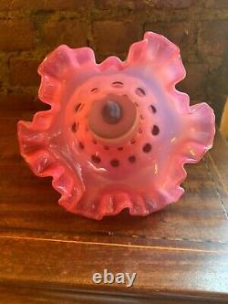 Large Fenton Cranberry Opalescent/Cased Coin Dot Ruffled Vase Double Crimped