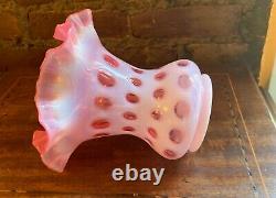 Large Fenton Cranberry Opalescent/Cased Coin Dot Ruffled Vase Double Crimped
