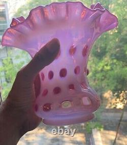 Large Fenton Cranberry Opalescent/Cased Coin Dot Ruffled Vase Double Crimped