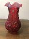 Large Fenton Cranberry Opalescent Poppy Show Vase 12