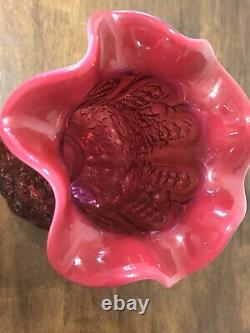 Large Fenton Cranberry Opalescent Poppy Show Vase 12