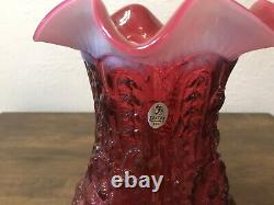 Large Fenton Cranberry Opalescent Poppy Show Vase 12