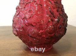 Large Fenton Cranberry Opalescent Poppy Show Vase 12