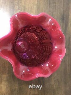 Large Fenton Cranberry Opalescent Poppy Show Vase 12