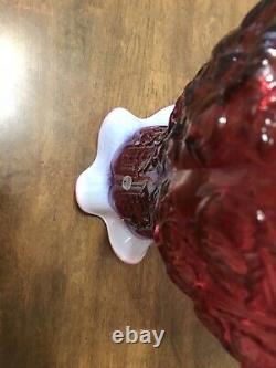 Large Fenton Cranberry Opalescent Poppy Show Vase 12