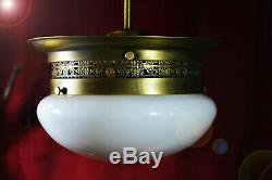 Large French Opaline milk glass Art Deco pendant industrial vintage Vienne Light