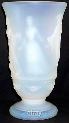 Large Opalescent Art Glass Vase Musician & Dancers France Menuet Etling Sabino