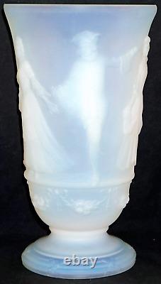 Large Opalescent Art Glass Vase Musician & Dancers France Menuet Etling Sabino