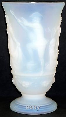 Large Opalescent Art Glass Vase Musician & Dancers France Menuet Etling Sabino