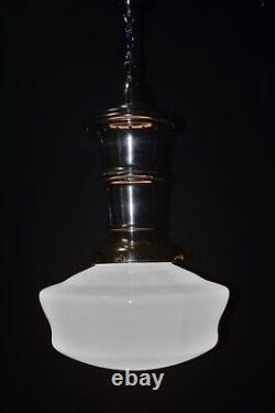 Large Pendant light art deco industrial C1930s stack gallery Opaline milk glass