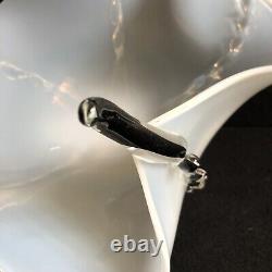 Large Signed Dated New Zealand Cased Glass Octopus Bowl Opalescent Black & White