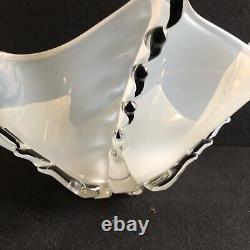 Large Signed Dated New Zealand Cased Glass Octopus Bowl Opalescent Black & White