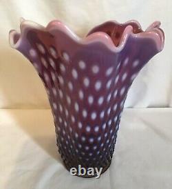 Large Vintage Fenton Art Glass Plum Opalescent Hobnail 10 Swung Vase