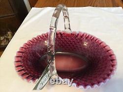 Large Vintage Fenton Art Glass Plum Opalescent Hobnail Basket