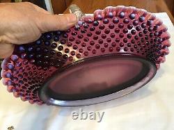 Large Vintage Fenton Art Glass Plum Opalescent Hobnail Basket