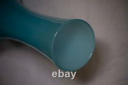Large Vintage Italian Blue Opaline Vase 38cm 15in MCM 70s Clear Base Empoli