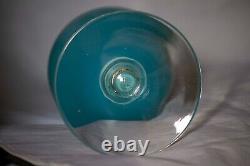 Large Vintage Italian Blue Opaline Vase 38cm 15in MCM 70s Clear Base Empoli