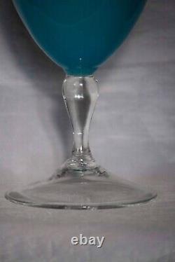 Large Vintage Italian Blue Opaline Vase 38cm 15in MCM 70s Clear Base Empoli