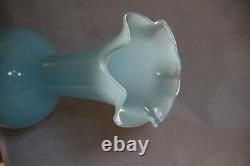 Large Vintage Italian Blue Opaline Vase Scalloped White Base Empoli 35cm 13.8in
