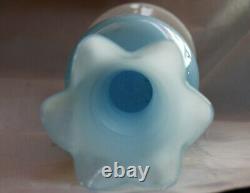 Large Vintage Italian Blue Opaline Vase Scalloped White Base Empoli 35cm 13.8in