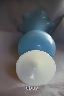 Large Vintage Italian Blue Opaline Vase Scalloped White Base Empoli 35cm 13.8in