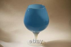 Large Vintage Italian Blue Turquoise Opaline Chalice 60s Empoli Italy 21cm 8.4in