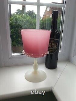 Large Vintage Italian Empoli Opalescent Pink & White Footed art glass vase C1960