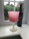 Large Vintage Italian Empoli Opalescent Pink & White Footed Art Glass Vase C1960