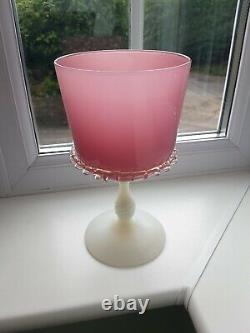 Large Vintage Italian Empoli Opalescent Pink & White Footed art glass vase C1960