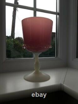 Large Vintage Italian Empoli Opalescent Pink & White Footed art glass vase C1960