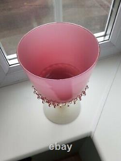 Large Vintage Italian Empoli Opalescent Pink & White Footed art glass vase C1960
