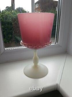 Large Vintage Italian Empoli Opalescent Pink & White Footed art glass vase C1960