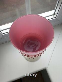 Large Vintage Italian Empoli Opalescent Pink & White Footed art glass vase C1960