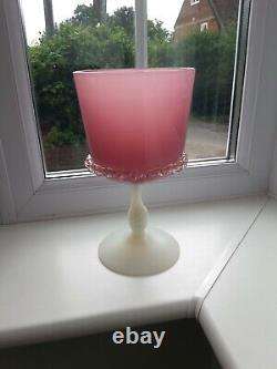 Large Vintage Italian Empoli Opalescent Pink & White Footed art glass vase C1960