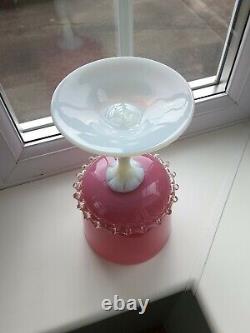Large Vintage Italian Empoli Opalescent Pink & White Footed art glass vase C1960
