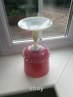 Large Vintage Italian Empoli Opalescent Pink & White Footed art glass vase C1960