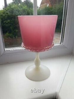 Large Vintage Italian Empoli Opalescent Pink & White Footed art glass vase C1960