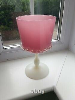 Large Vintage Italian Empoli Opalescent Pink & White Footed art glass vase C1960