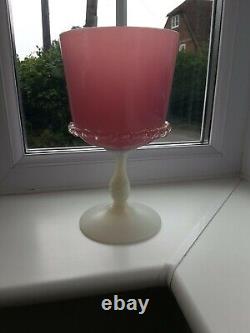Large Vintage Italian Empoli Opalescent Pink & White Footed art glass vase C1960