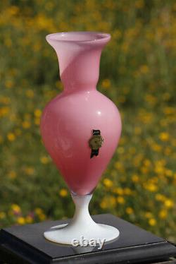 Large Vintage Italian Pink Opaline Vase White Base Empoli 30cm 11.8in LG Italy