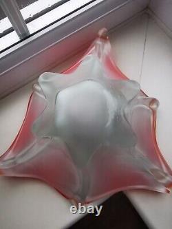 Large Vintage Murano Opalescent Orange, White & Clear Art Glass Bowl C1970's