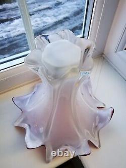 Large Vintage Murano Pink, White & Clear Opalescent Freeform Art Glass Vase