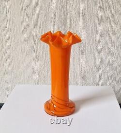 Loertz Art Deco Vase Opaline Orange Tango Glass by Michael Powolny Vintage Rare